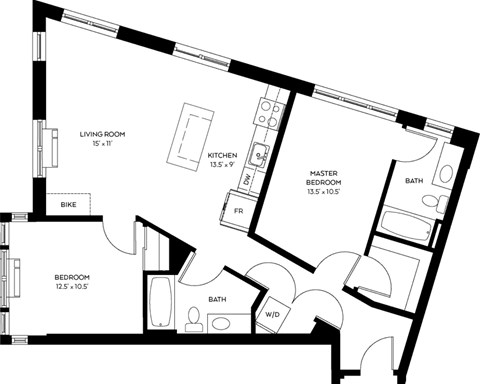 Floor plan for 2 beds, 2 baths, 1017 sqft